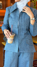 Striped Blue Denim Set