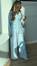 Buttoned ice blue Set