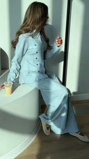 Buttoned ice blue Set