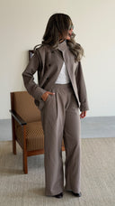 High Neck Dark Gray Trench Set